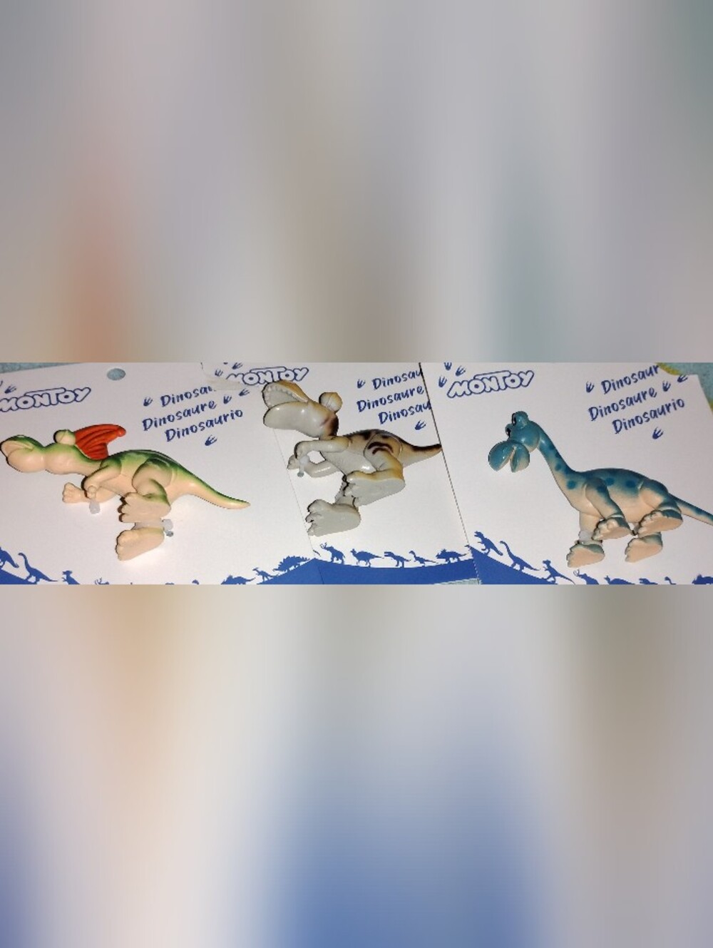 Kids Dinosaur Figure Set - Green, Beige & Blue Play Dinosaurs